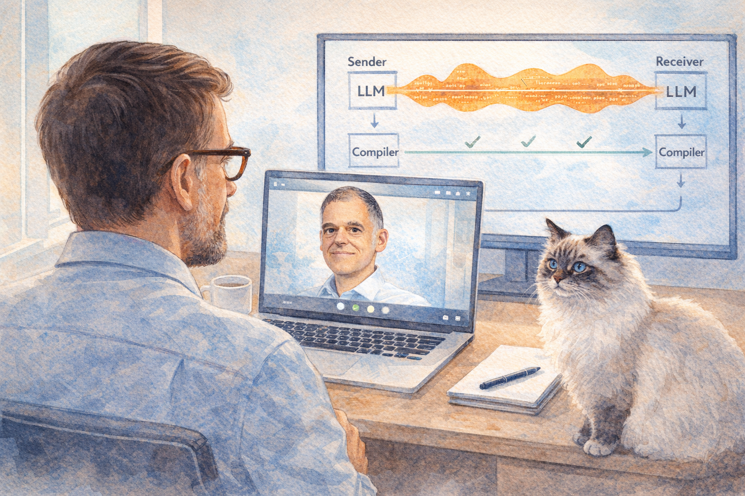 Illustration of a compiler as Shannon's noiseless channel in agentic coding